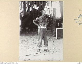 WIRUI BEACH, WEWAK AREA, NEW GUINEA. 1945-08-25. MAJOR D.A.C. JACKSON, SECOND IN COMMAND, 2/11 INFANTRY BATTALION. HE IS ONE OF THE ORIGINAL MEMBERS OF THE BATTALION