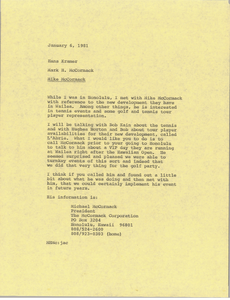 Memorandum from Mark H. McCormack to Hans Kramer