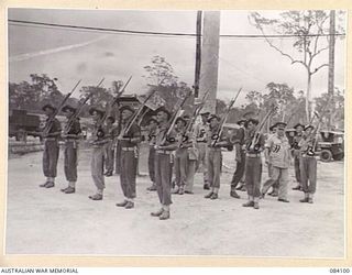 TOROKINA AREA, BOUGAINVILLE, 1944-12-10. GENERAL SIR THOMAS BLAMEY, COMMANDER- IN- CHIEF, ALLIED FORCES, SOUTH WEST PACIFIC AREA, (11), INSPECTING THE GUARD OF HONOUR PROVIDED BY NO.22 PLATOON, F ..