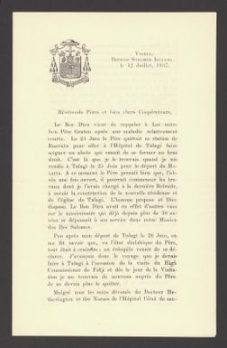 [Letter from the Bishop of South Solomon Islands Catholic Mission with reference to death of Pere Graton, 12th July 1937] / J.M. Aubin.