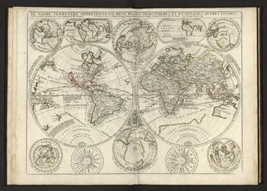 Le Globe Terrestre represente en deux plans-hemispheres. Par P. Coronelli Cosmographe, etc. Corrigé et augmenté par le Sr. de Tillemon. A Paris, Chez J. B. Nolin sur le Quay de l’Horloge du Palais proche la Rue de Harlay a l'Enseigne de la Place des Victoires. Avec Privilege du Roy. 1699. A Monseigneur Mgr. Messire Louis de Boucherat Chancellier de France.