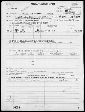 VMF-121 - ACA Rep #14 - Bombing of Storage Area & Installations Near Yap Airfield, Yap Is, Carolines on 11/30/44