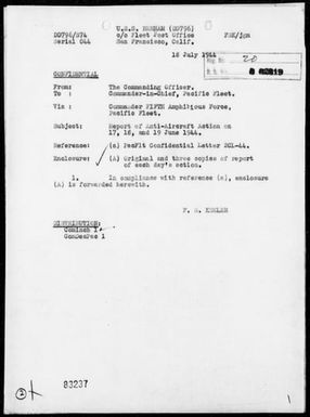 USS BENHAM - AA Action Reports, Period 6/17-19/44 - Northeast of Saipan Island, Marianas