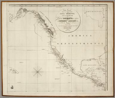 Carta General Para Las Navegaciones a la India Oriental Por El Mar Del Sur Y el grande Oceano que Separa el Continente Americano del Asiatico, Construida Segun las derrotas, Observaciones y trabajos de los mas Celebres Naveganles Espanoles Y Publicada por Orden del Exmo Sr. D. Guadalupe Victoria Primer Presidente de la Republica Mexico Ano de 1825. Los numberos de la Sonda son braxas de 6 pics de Burgos. (inset map on sheet 2) Plano Geometrico del Embocadero De S. Bernadino ano 1792. (inset map) Parte De La Isla De Samar.