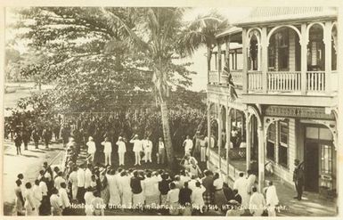 Hoisting the Union Jack in Samoa. From the album: Skerman family album