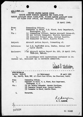 VMSB-245 - ACA Report #200 - Reconnaissance & bombing of targets in the Yap Area, Carolines, 4/16/45