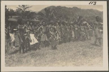 Gathering of tribesmen, New Britain Island, New Guinea, probably 1916