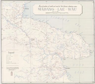 Map of portion of north-east coast of New Guinea showing areas Madang-Lae-Wau / reproduced by 2/1 Aust. Army Topo. Survey Coy Feb. 43