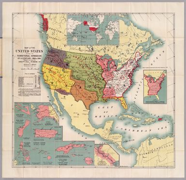 Map Of The United States Showing Territorial Expansion Of A Century - 1804 To 1904. Designed and drawn for Judge Wm. T. Hall, Richmond, Me. by August R. Ohman 97-101 Warren Street, N.Y. Copyright, 1904, by August R. Ohman. (with 12 inset maps).