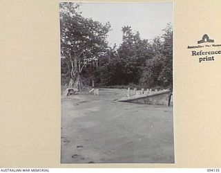 SANANANDA, NEW GUINEA, 1945-07-03 TO 1945-07-04. A WRECKED JAPANESE LANDING CRAFT AND BARBED WIRE BEACH DEFENCES; SWAMP IN REAR