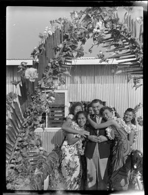 Welcoming reception for TEAL (Tasman Empire Airways Limited) passengers, Satapuala, Upolu, Samoa