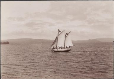 Dr. Welchman's mission schooner The Ruth, off the coast of Mara-na-tabu, Solomon Islands, 1906, 2 / J.W. Beattie