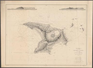 Ocʹean Pacifique Sud, Groupe Kermadek. plan levʹe en 1854 par les officiers de la Marine Anglaise, sous la direction du Capitaine Denham / Dʹepôt des cartes et plans de la marine 1879 ; ecrit par Vialard ; gravʹe par Chapellier