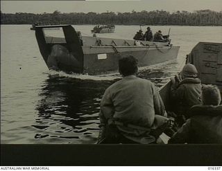 New Britain. 15 December 1943. Landing craft approach the inhospitable shores near Arawe, where American troops forced a landing at dawn in one of the most daring amphibious assaults yet undertaken ..