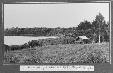 Maori storehouse Te Takinga at Lake Papaitonga, near Levin