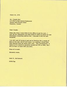 Letter from Mark H. McCormack to Claude Hall