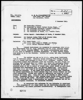 USS CHARRETTE - Act. Rep., Bombardment of Nauru Is., 12/8/43.