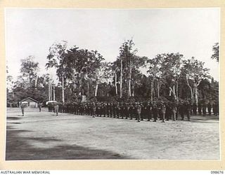 TOROKINA, BOUGAINVILLE. 1945-11-10. A NEW UNIT, 67 INFANTRY BATTALION, WAS FORMED FROM VOLUNTEERS TO BECOME PART OF THE BRITISH COMMONWEALTH OCCUPATION FORCE (BCOF). SHOWN A AND B COMPANIES OF 67 ..