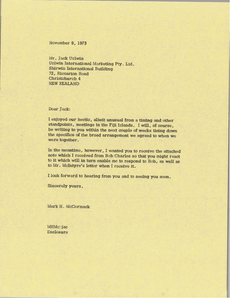 Letter from Mark H. McCormack to Jack Urlwin