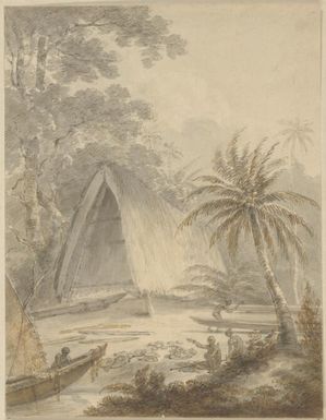 [Pacific island beach scene, showing fishing] [Arthur William Devis]