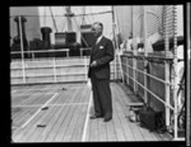 Dr. Edward B. Jones on shipboard upon his return form Hawaii, San Pedro, 1932