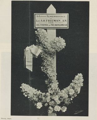 Memorial wreath for Lieutenant A. H. Freeman of the Tauranga, killed in action in Samoa