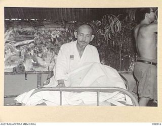 FAURO ISLAND, BOUGAINVILLE AREA. 1945-11-14. LIEUTENANT GENERAL H. HYAKUTAKE, FROM WHOM LIEUTENANT GENERAL M. KANDA TOOK OVER THE COMMAND OF THE JAPANESE 17 ARMY, SHOWN BEDRIDDEN IN THE HOSPITAL. ..