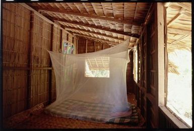 Mosquito net in house in Solomon Islands