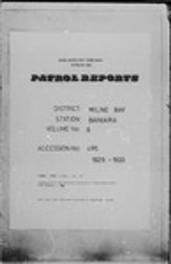 Patrol Reports. Milne Bay District, Baniara, 1929 - 1933