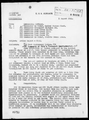 ALMAACK - Report of Operations, Period 7/22-29/44 – Landings on Guam Island, Marianas