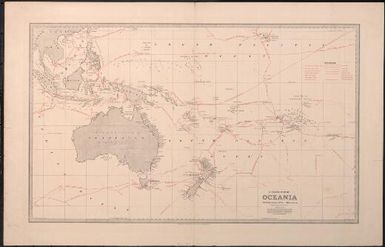 Outline map of Oceania showing routes of early discoveries / by D. Macdonald ; L.J. Waddington, C.E., del. ; engraved by A. Dulon & L. Poates