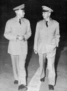 General Omar Bradley and Lt. General Aurand at Hickam Air Force Base, Hawaii