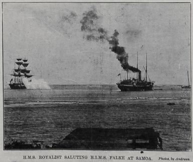 H.M.S. Royalist saluting H.I.M.S. Falke at Samoa