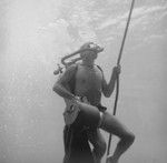 Diver Phillip E. Jackson carries an underwater camera, Alexa Bank, Samoa