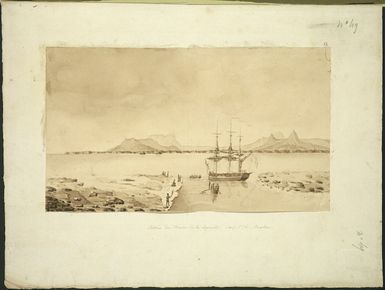 [LeJeune, Jules Louis] fl 1804-1851 :Entree du havre de la Coquille dans l'ile Oualan [Copied by Antoine Chazal, 1826, from an 1824 drawing by Jules LeJeune]