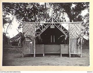 TOKO, BOUGAINVILLE. 1945-06-30. THE PROTESTANT CHAPEL AT HEADQUARTERS 3 DIVISION. IT WAS PHOTOGRAPHED AT THE REQUEST OF CHAPLAIN F.T. SMITH, HEADQUARTERS 3 DIVISION