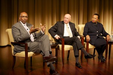 A Path to Equality: The Impact of the Civil Rights Acts of the 1960s; Michael Steele (left), former Chairman of the Republican National Committee and Lieutenant Governor of Maryland; Jim Jones (middle), former Chief of Staff to President Johnson, Congressman, and Ambassador to Mexico; and Carol Moseley Braun (right), former Senator and Ambassador to New Zealand and Samoa