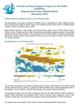 Regional Early Action Rainfall Watch : Monthly and seasonal Rainfall Watch: November 2022