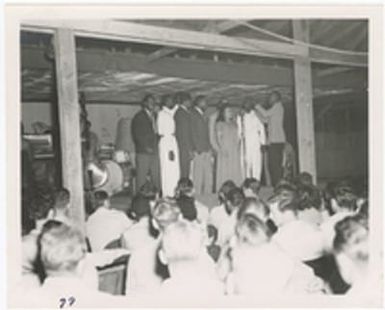 [Servicemen watching musical performance, Saipan]