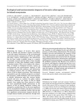 Ecological and socioeconomic impacts of invasive alien species in island ecosystems.