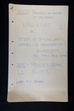 Systems of settling land disputes: a comparison between Vanuatu, Fiji and Papua New Guinea, by Menzies Samuel