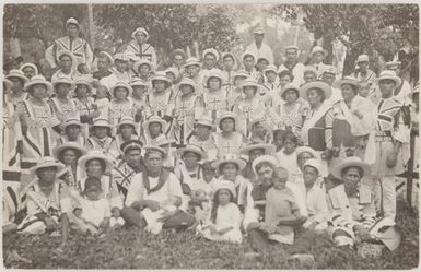 Group of Cook Islanders wearing Union Jacks