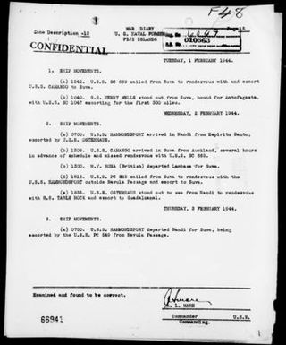 COMNAVFOR, FIJI ISLANDS - War Diary, 2/1-29/44