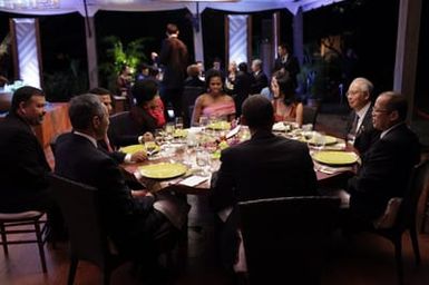Barack Obama and Michelle Obama attend the Leaders Dinner at the APEC summit in Honolulu, Hawaii, November 12, 2011