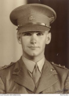 Studio portrait of NX59611 Lieutenant (Lt) Herbert Arthur Warne. Lt Warne served in the 2/33 Battalion and was killed in action on 14 October 1942 on the Kokoda Trail as his battalion attacked the ..