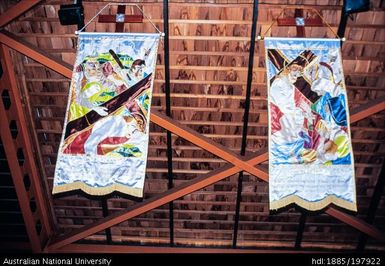 French Polynesia - Church of St Étienne, Puna'auia - Banners