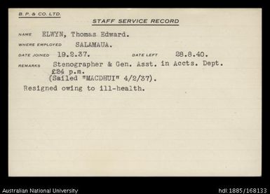 Elwyn, Thomas Edward