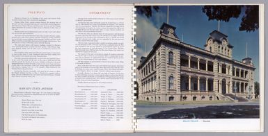 (Text Page) Folkways. (View) Iolani Palace.