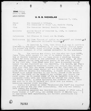 USS NICHOLAS - Act Rep, Rep of AA Act Marshall Islands Area, 12/4/43