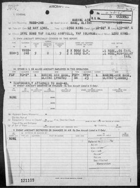 VMSB-245 - ACA rep #220 - Dive bombing Yap Airfield, Yap Is, Carolines on 5/12/45